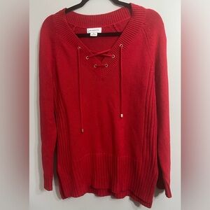 Liz Claiborne Women’s Medium Red Long Sleeve Lace Up V-Neck Sweater
